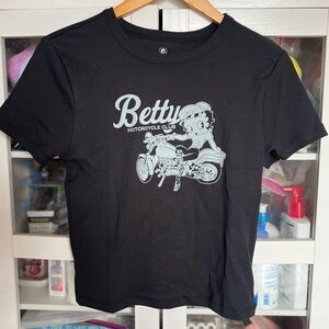 Betty Boops Women's Cotton Tee Shirt Black Motorcycle Club Black XL NWOT